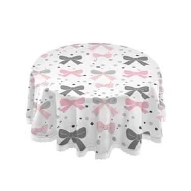 Imagem de SEHANY Toalha de mesa redonda com laço rosa de 152 cm, tecido lavável sem rugas, toalha de mesa decorativa de renda para restaurante, casamento, acampamento, festa de cinco de maio