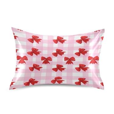 Imagem de Blueangle Fronha de cetim Red Bows para cabelo e pele, fronha de seda, tamanho Queen (50,8 x 76,2 cm) - Capas de almofada de cetim refrescantes com fecho de envelope (320)