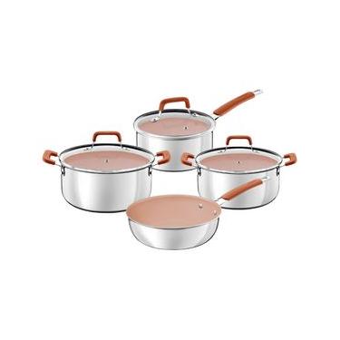 Imagem de Jogo de Panelas Tramontina Romagna Aço Inox Cerâmico Black Stone 4 peças Marfim