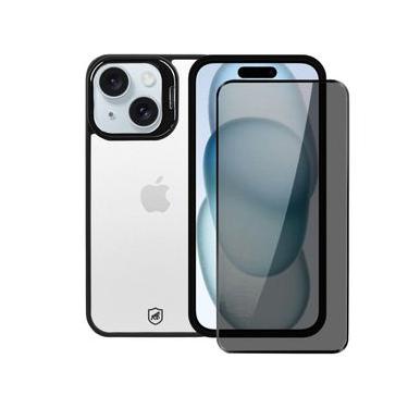 Imagem de Kit Capa Gravity Preta e Pelicula Defender Pro Privacidade para iPhone 15 - Gshield