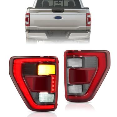 Imagem de HECASA Par de luz traseira compatível com Ford F-150 2021-2023 (W/ponto cego) luz traseira de estacionamento de freio lente transparente + caixa preta LH&RH substituição para FO2800286 FO2801286