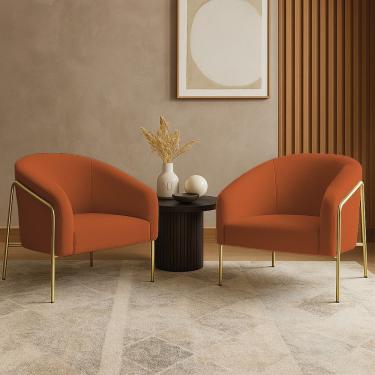 Imagem de Poltrona Sala Industrial Alta Dourado Kit 2 Stella Bouclê Terra D03 - D'rossi