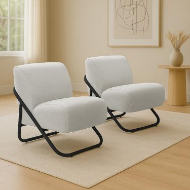 Imagem de Poltrona Sala Estar Industrial Preto Kit 2 Martina Bouclê K01 - D'rossi Cinza