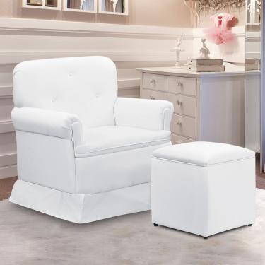 Imagem de Poltrona De Amamentação Base Balanço E Puff Lígia Sintético E03 - D'rossi Cor Branco