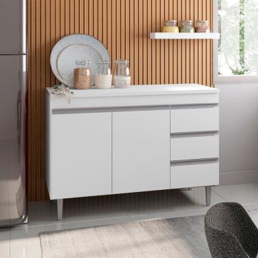 Imagem de Balcão Cozinha Com Tampo 100cm 3 Gavetas Leticia A01 - D'rossi Cor Branco