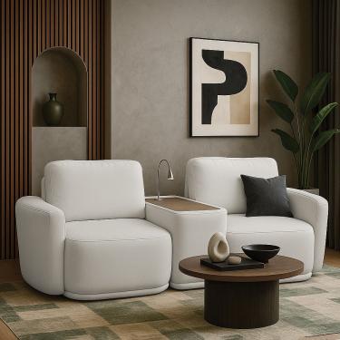 Imagem de Sofá Sala Modulado 251cm Com Console Usb Luminária Brumma Bouclê K01 - D'rossi Cor Cinza Claro