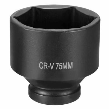 Imagem de HARFINGTON Soquete de impacto de 6 pontos 2,5 cm soquete métrico 75 mm CR-V soquete sextavado de eixo de aço para reparo de porcas de eixo de máquina, preto