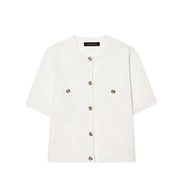 Imagem de Cardigan De Malha Feminino De Manga Curta Com Botões, Top Cropped De V