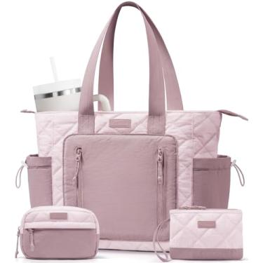 Imagem de Sacola acolchoada para mulheres, bolsa de mão leve e inchada para laptop, professora, enfermeira, ombro, escola, viagem, academia, rosa, One Size