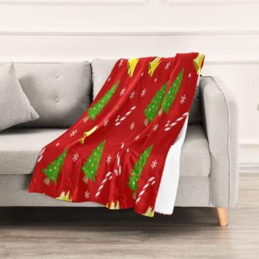 Imagem de Wassud Cobertores e mantas de Natal 152 x 228 cm para árvore de Natal e sinos cobertor para sofá, cobertor quente de lã de pelúcia aconchegante para cama, sofá, cadeira, decoração de casa