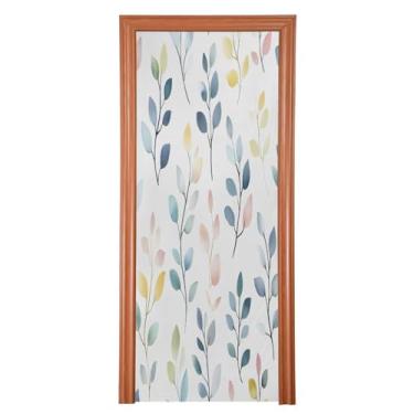Imagem de Wassud Capa de porta grande para decoração de folhas e galhos em aquarela 96 x 98 polegadas, faixa elástica para porta interna para varanda e porta da frente