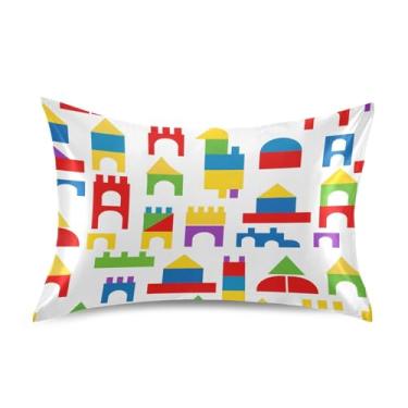 Imagem de Wassud Blocos coloridos (3) fronhas de cetim para cabelo e pele fronhas de seda lisa queen size capas de travesseiro respiráveis com fecho de envelope