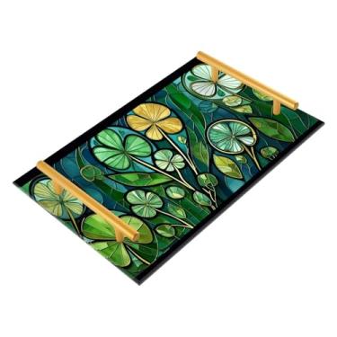 Imagem de Wassud Bandeja de banheiro com alças Shamrocks Organizador de perfume de joias de acrílico para banheiro e cozinha, 30 x 20 cm