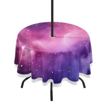 Imagem de CEBUGI Toalha de mesa redonda para ambientes externos, céu estrelado, impermeável, com furo Umberlla, capa de mesa lavável para pátio, cozinha, sala de jantar, 152 cm