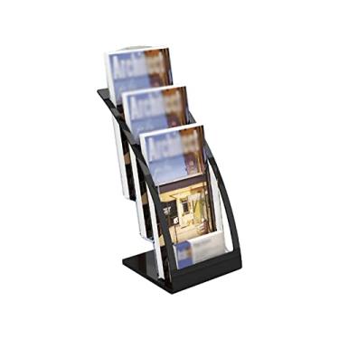 Imagem de LMJYU Suporte de revistas de 3 camadas prateleira de exibição de mesa prateleira de propaganda rack de jornal rack de arquivo de escritório rack de armazenamento rack de revista preto organizador de