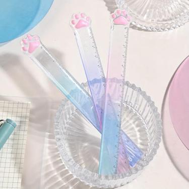 Imagem de 1 régua de garra de gato, ponta de pata de cor gradiente, design bonito transparente com glitter, para estudo escolar, artesanato e desenho, cor aleatória