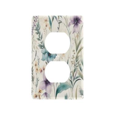 Imagem de Wassud Placa decorativa de parede com tampa de interruptor de luz para tomadas elétricas Flowerful Meadow Duplex 4,53 x 2,76 polegadas