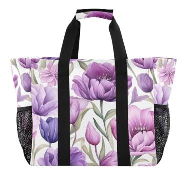 Imagem de Wassud Tulipas Sacolas de mercearia reutilizáveis grande bolsa organizadora de lona impermeável para praia, piquenique, lavanderia, viagem