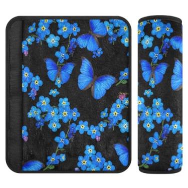Imagem de Burbuja Capa para cinto de segurança de carro Blue Butterflies Protetor de cinto de segurança de carro macio confortável para alça de ombro de assento, 1 par médio