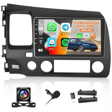 Imagem de Rádio automotivo 2 + 64 GB Android 15 para Honda Civic 2006-2011 sem fio Carplay Android Auto, tela sensível ao toque de 9 polegadas, GPS Navi, WiFi, Bluetooth, câmera de reserva, rádio FM RDS, EQ DSP