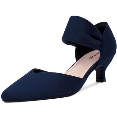 Imagem de RIBONGZ Salto gatinho feminino bico fechado confortável salto baixo bico fino sexy sem cadarço festa nupcial sapatos elegantes, Azul-marinho, 39 BR