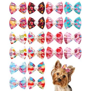Imagem de PET SHOW Pacote com 20 laços de cabelo de cachorro para dia dos namorados com clipes jacaré para cães pequenos e médios, grampos de cabelo com laço para gatos e filhotes Yorkshire, acessórios de