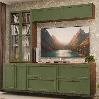 Imagem de Estante Sala de Estar com Rack + Cristaleira 230cm Rustic/Verde Vik Ma
