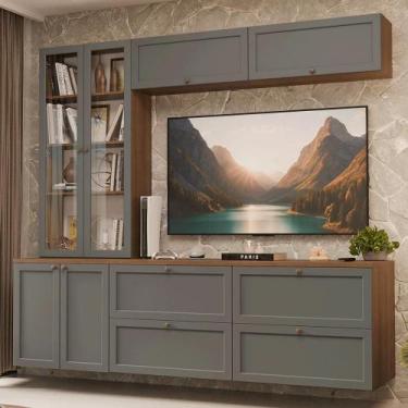 Imagem de Estante Sala de Estar com Rack + Cristaleira 230cm Rustic/Cinza Vik Ma