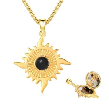 Imagem de Colar multicamadas com pingente de prata 925 banhado a ouro - Colar feminino de sol dourado, joia de ouro redonda moderna e requintada, joia de memorial em forma de coração requintada âmbar adequada