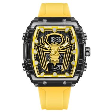 Imagem de MASTOP Relógio de quartzo de luxo do Homem-Aranha, mostrador grande, digital, analógico, mostrador duplo, cronômetro, design punk, pulseira de silicone, relógio de pulso masculino, Amarelo, Relógio de