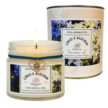 Imagem de Alenrose Vela Aromática Lírio e Alecrim Alenrose – Floral Aromático, Cera de Coco 100% Vegetal, 150g, 30h de Queima, Pote de Vidro Decorado com Lata Luxo
