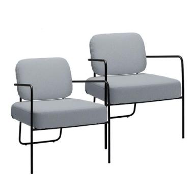 Imagem de Kit 2 Poltronas Katy Base em Ferro Movellu Home, Linho Off White