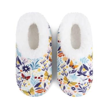 Imagem de Snoozies Meias femininas estampadas felizes com forro de lã de ovelha quente e macio, lindos sapatos de casa para mulheres, sola antiderrapante, Branco, Small