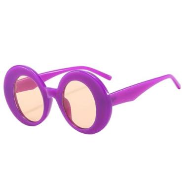 Imagem de Óculos de Sol Femininos Ovais Oversized Retrô Degradê Punk Masculino (Roxo Champagne)