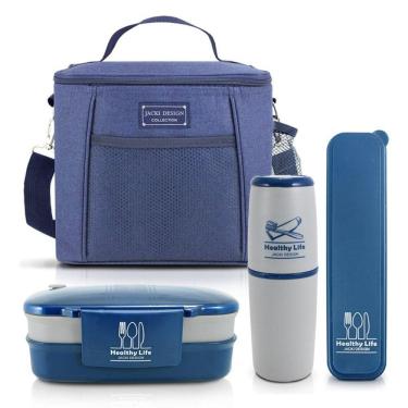Imagem de Bolsa Térmica Concept Com Pote De Marmita E Porta Talheres Com Porta Escova E Pasta De Dente Azul