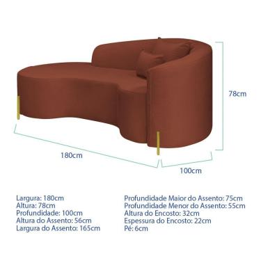 Imagem de Divã Recamier Curvo Sala De Estar Recepção Inglaterra 180cm Pés Metal Dourado Lado Esquerdo Bouclé Terracota