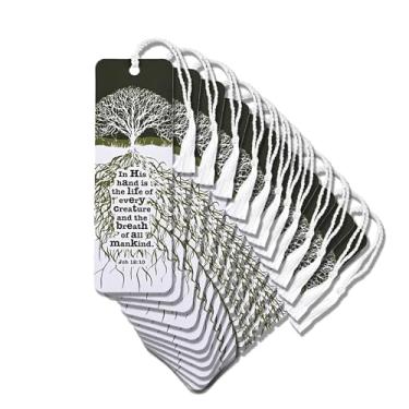 Imagem de Dicksons Marcador de livro com borla cristã inspiradora para livros, estudo da Bíblia, diários 5 x 15 cm, cartolina, árvore, respiração de toda a humanidade, pacote com 12