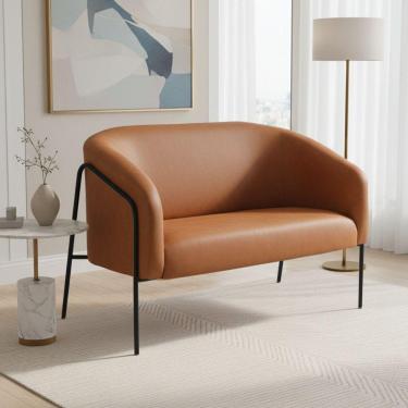 Imagem de Sofá 2 Lugares Namoradeira Stella Base Industrial Alta Preta Sintético Pu D03 - D'rossi Whisky