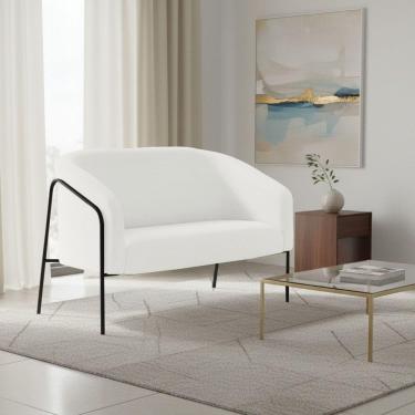 Imagem de Sofá 2 Lugares Namoradeira Stella Base Industrial Alta Preta Sintético Pu D03 - D'rossi Branco