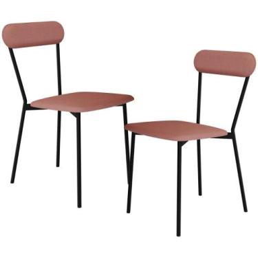 Imagem de Kit 02 Cadeiras Estofada Para Sala De Jantar Liora Preto C01 Linho Ros