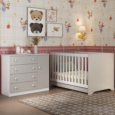 Imagem de Berço Americano 3 Em 1 Com Cômoda 1 Porta 4 Gavetas Encanto Multimóveis MP4683 Branco-off White