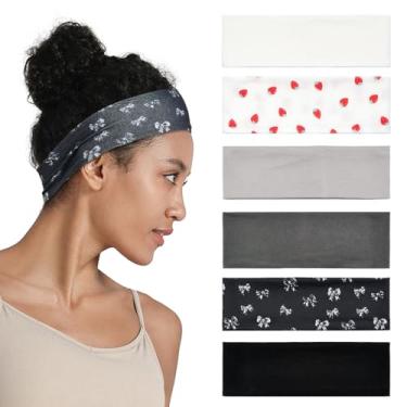 Imagem de QIUTIMIY Faixas de cabelo femininas antiderrapantes – Pacote com 6 faixas de cabelo de algodão macio e elástico para cabelo feminino – Bandanas esportivas modernas para ioga, treino, corrida, academia