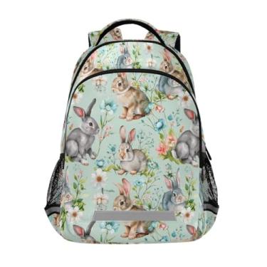 Imagem de ODAWA Bunnies Spring Flowers Blue Backpack for Kids 6-12 School Laptop Bookbag with Reflective Strips