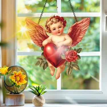 Imagem de Acrílico colorido, apanhador de sol, decoração de janela pendurada com anjos, arte de parede de arco-íris, para varanda, interior e exterior, jardim, enfeites de Natal, decoração 19 x 19 cm, CH#113