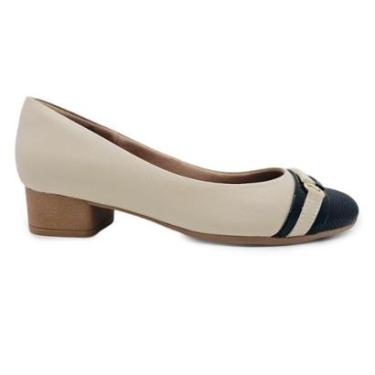 Imagem de Sapato Usaflex Couro Bicolor Salto Bloco com Enfeite-Feminino