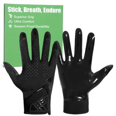Imagem de RIGWARL Luvas de futebol masculinas adultas, luvas receptoras de futebol com bandeira preta com aderência superaderente, durabilidade ultra respirável para receptores amplos e QBs presentes de alto