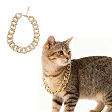 Imagem de Coleira de cachorro com corrente dourada de 43 cm, fivela segura e corrente ajustável estendida de 6 cm, acessórios para coleira para animais de estimação para gatos pequenos, médios e grandes