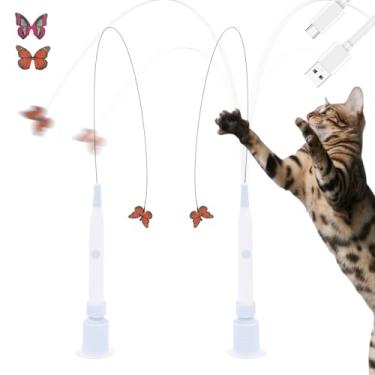 Imagem de 2 peças de brinquedo elétrico de borboleta para gatos, brinquedo interativo automático para gatinhos com ventosa e 4 refis de borboletas realistas, 2 modos de jogo para treinamento de exercícios de