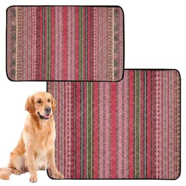 Imagem de TSENQUE Area Ethnic Almofadas de xixi listradas vermelhas laváveis e reutilizáveis para animais de estimação, absorvente para cães, tapete impermeável para caixa de cachorro, pequeno x pacote com 3