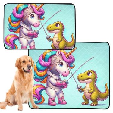 Imagem de Tapetes laváveis fofos de unicórnio para animais de estimação, tapetes reutilizáveis para animais de estimação, absorventes para filhotes, tapete impermeável para gaiola de cachorro, médio + grande